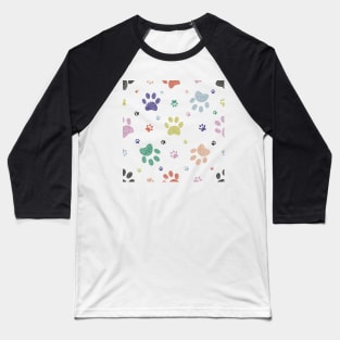 Doodle colorful paw prints Baseball T-Shirt